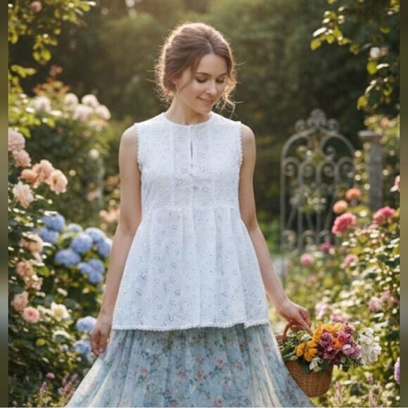 POL Tops - POL 100% Cotton Eyelet Babydoll Tunic in White Size Medium